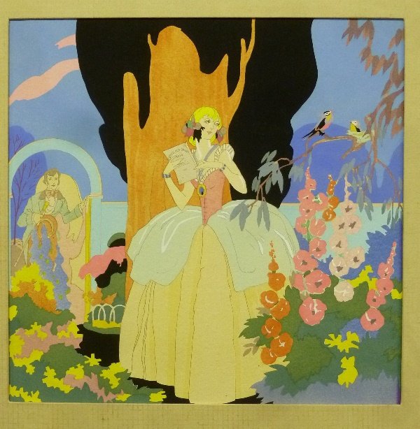 Circa 1920's Art Deco Watercolor on Paper - size of (1 of 3)