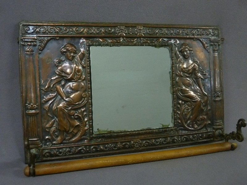 Circa 1900 Pressed Metal  Wall Mirror with 2 Woman in (1 of 3)