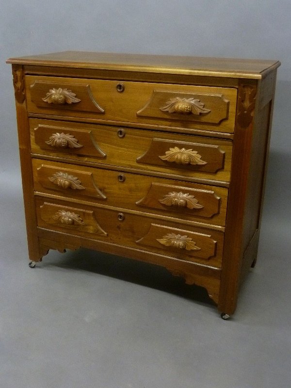 American Circa 1860's Walnut Nut & Leaf Carved Pull (1 of 3)