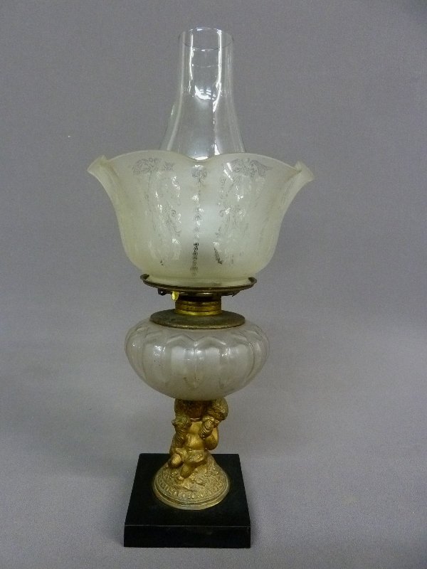 American Circa 1860's Pressed Glass Oil Lamp with Child (1 of 2)