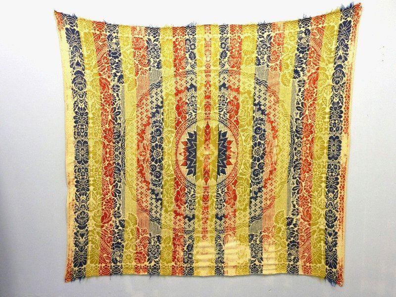 Circa 1860's American Hand Made Coverlet  in red, blue (1 of 1)