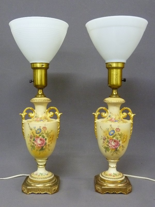 Pair of 1920's Floral Paint Decorated  Porcelain Table (1 of 2)