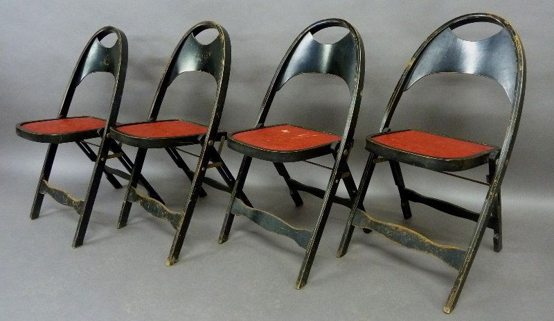 Set of 4 Circa 1920's Black Laquer Folding Chairs (1 of 5)