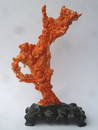 Large Chinese Carved Coral Group on carved wood base
