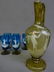 Circa 1900 6 pc Blue & Amber Mary Gregory Beverage Set. - 2