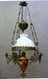 Large 1890 Solid Bronze Oil Chandelier with Majolica