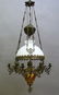 Large 1890 Solid Bronze Oil Chandelier with Majolica - 2