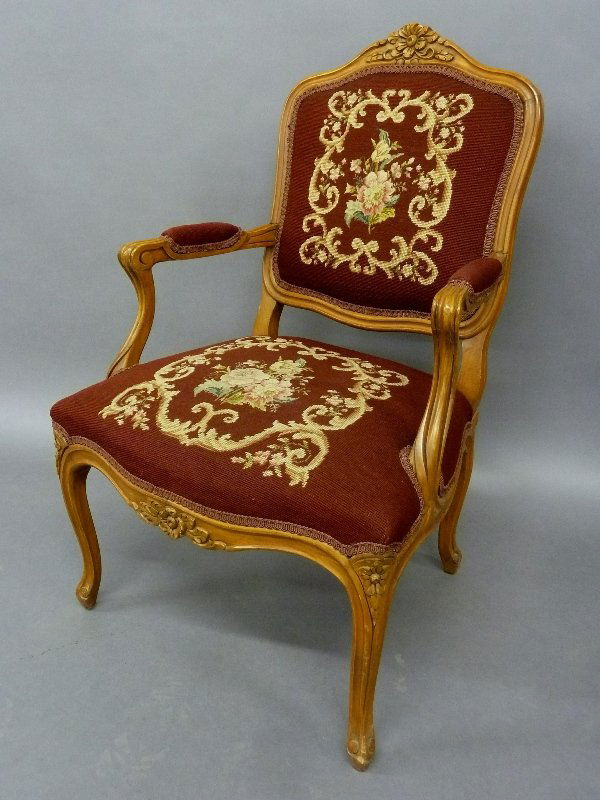 Circa 1920's Needlepoint and Pettipoint Arm Chair with (1 of 3)