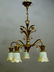 Circa 1920 5 Arm Brass Floral Decorated Chandelier with