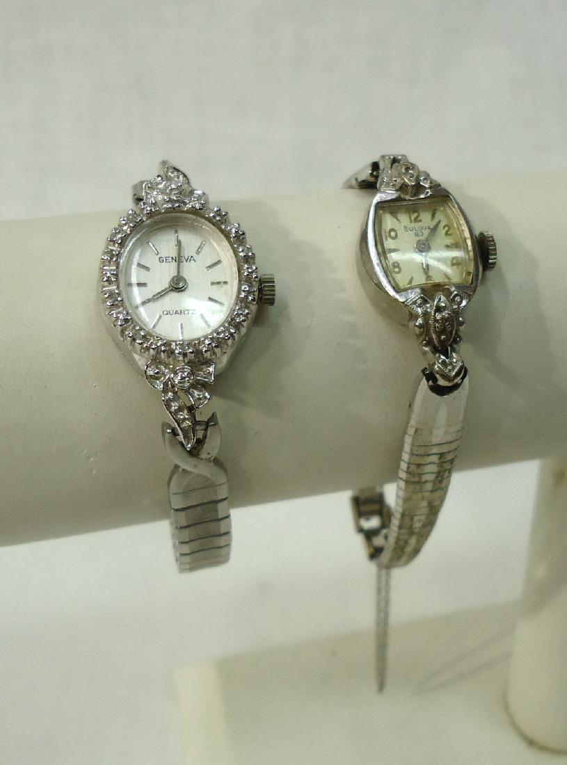 Bulova & Geneva Watches w/ Diamonds: Not Running. Both are set w/ diamond chips