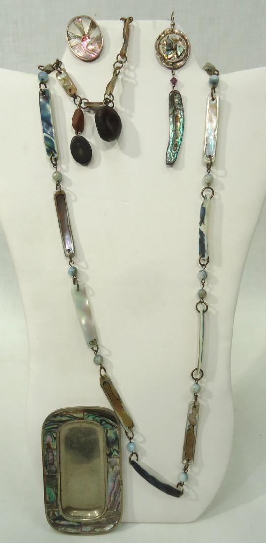 Unmkd Mexican Silver & Abalone Items: 5pc