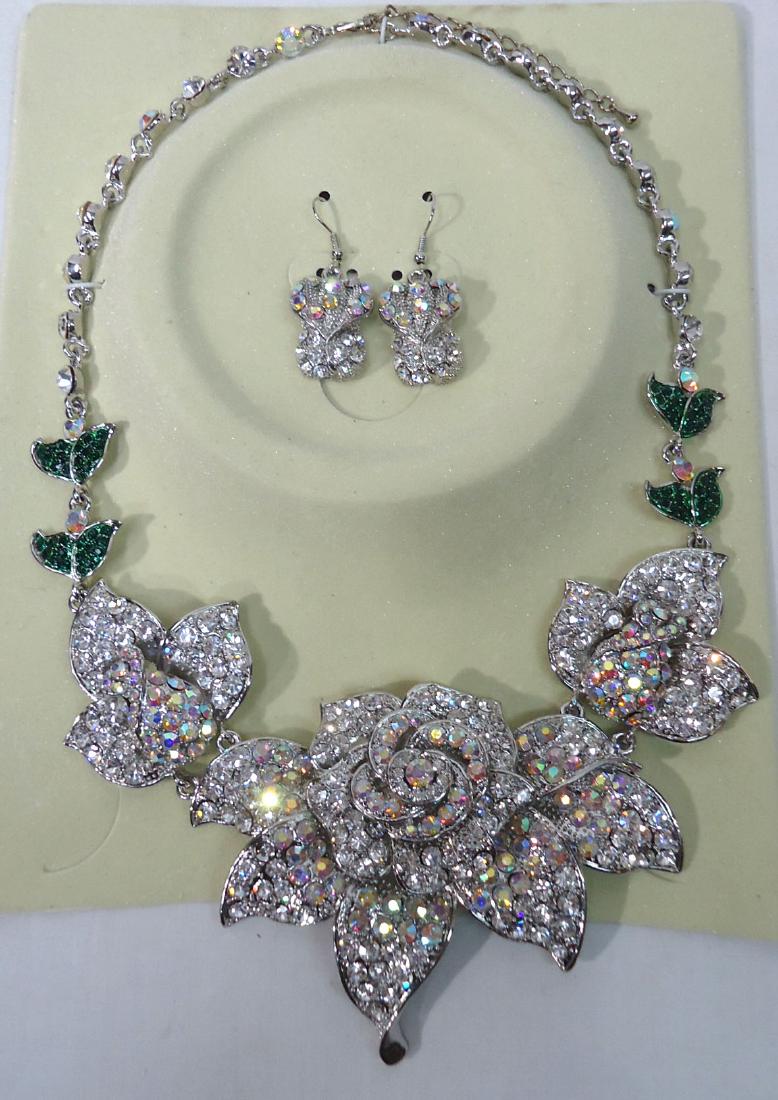 Rhinestone Costume Necklace Earring Set: 12" Choker, 1" Earrings