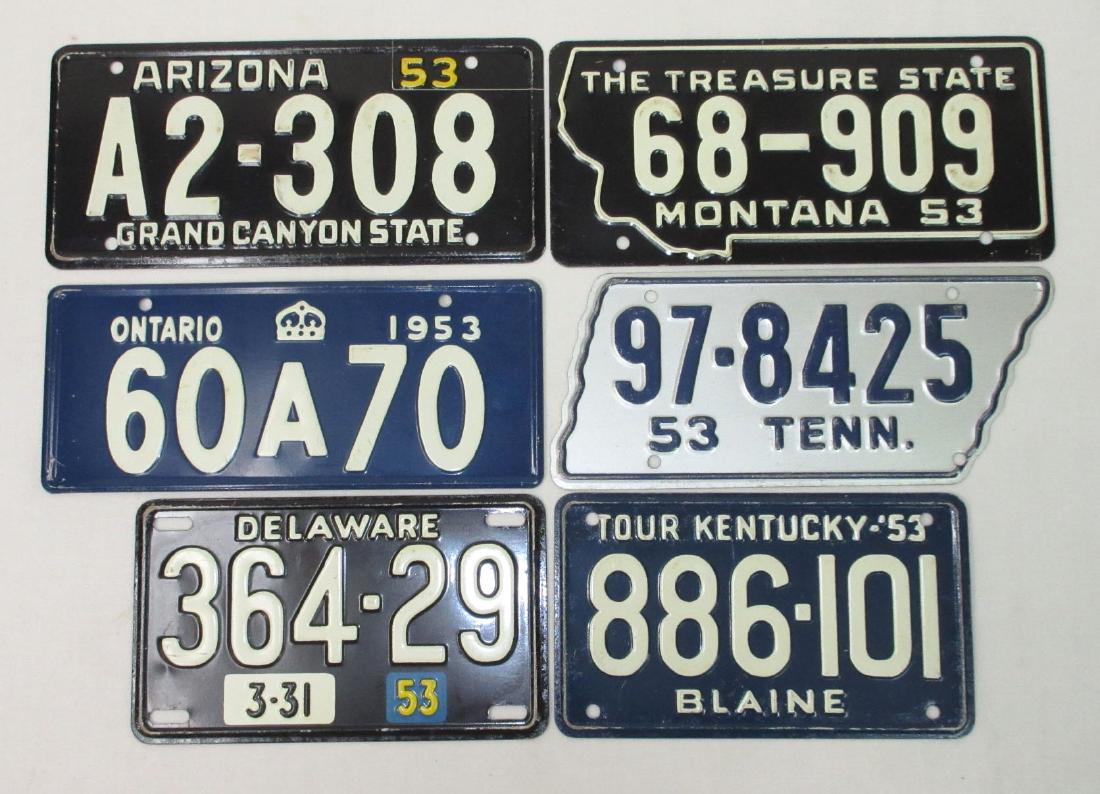 (6) 1953 Bicycle License Plates: 3 7/8" x 2 1/4", 4 7/8" x 2", 5" x 2 3/8"