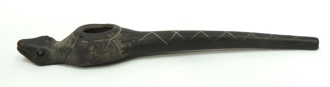 9" Incised Clay Effigy Pipe (1 of 4)