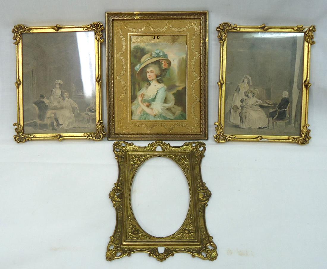 4 Ornate Vict. Picture Frames: 2 are ornate brass. 2 are plaster 7 1/2" x 6", 5 1/2" x 7", 5" x 7"