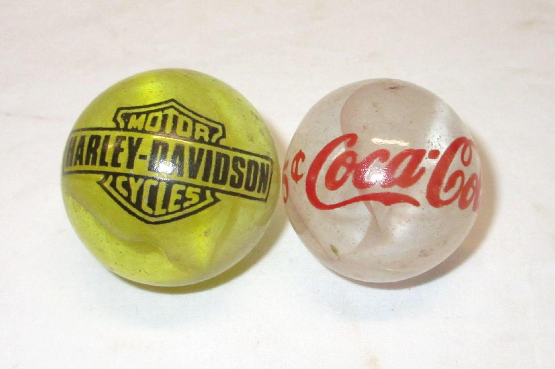 2 Modern Coca Cola & Harley Davidson Marbles: 1 1/4"