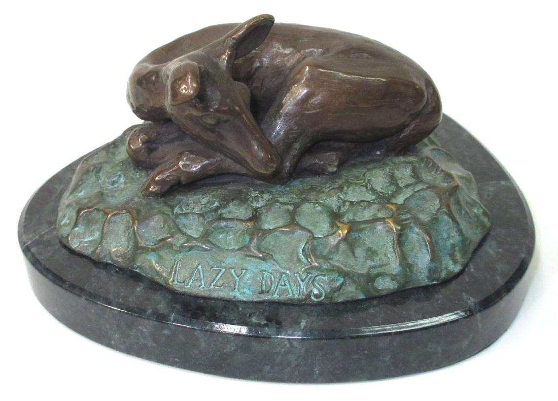 Bronze Cow Statue: 3 1/4"T x 6 1/2" x 5 3/4"