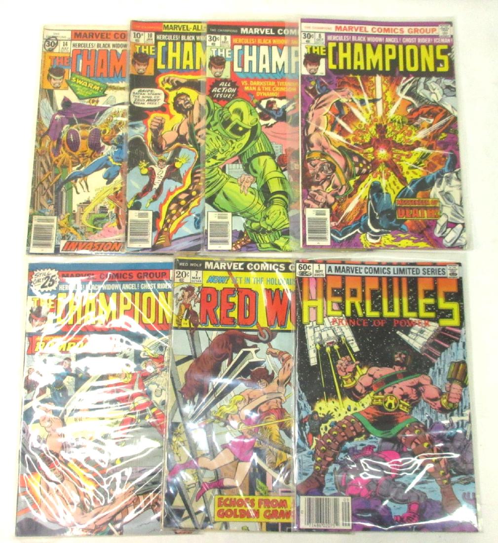 7 Comics, Red Wolf, Etc: Hercules #1, Red Wolf #7, the Champions #5, 8, 9, 10, 14