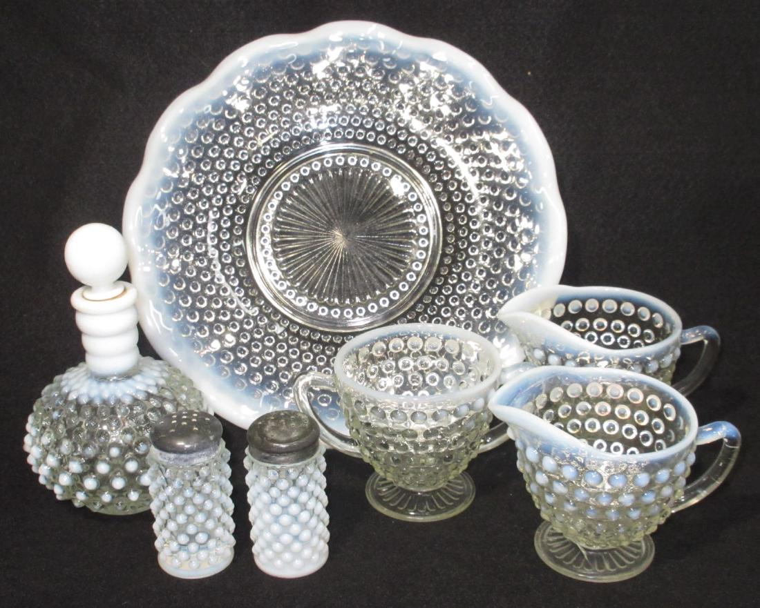 7pc Moonstone: 10 3/4" plate, 3"T S&P, 6 1/2"T Bottle, 3 1/2"T C&S