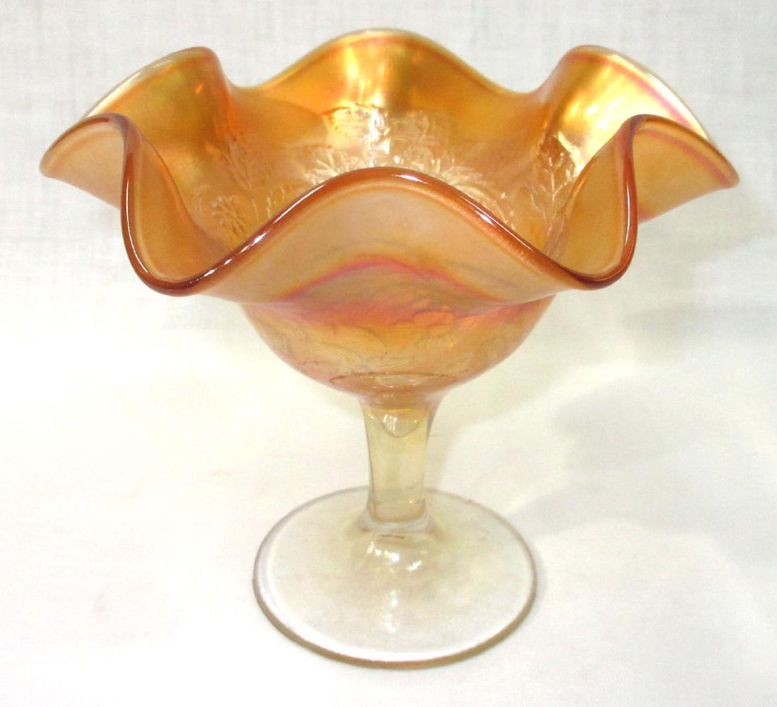 Peacock Carnival Glass Compote: 5 1/4"T x 6"W