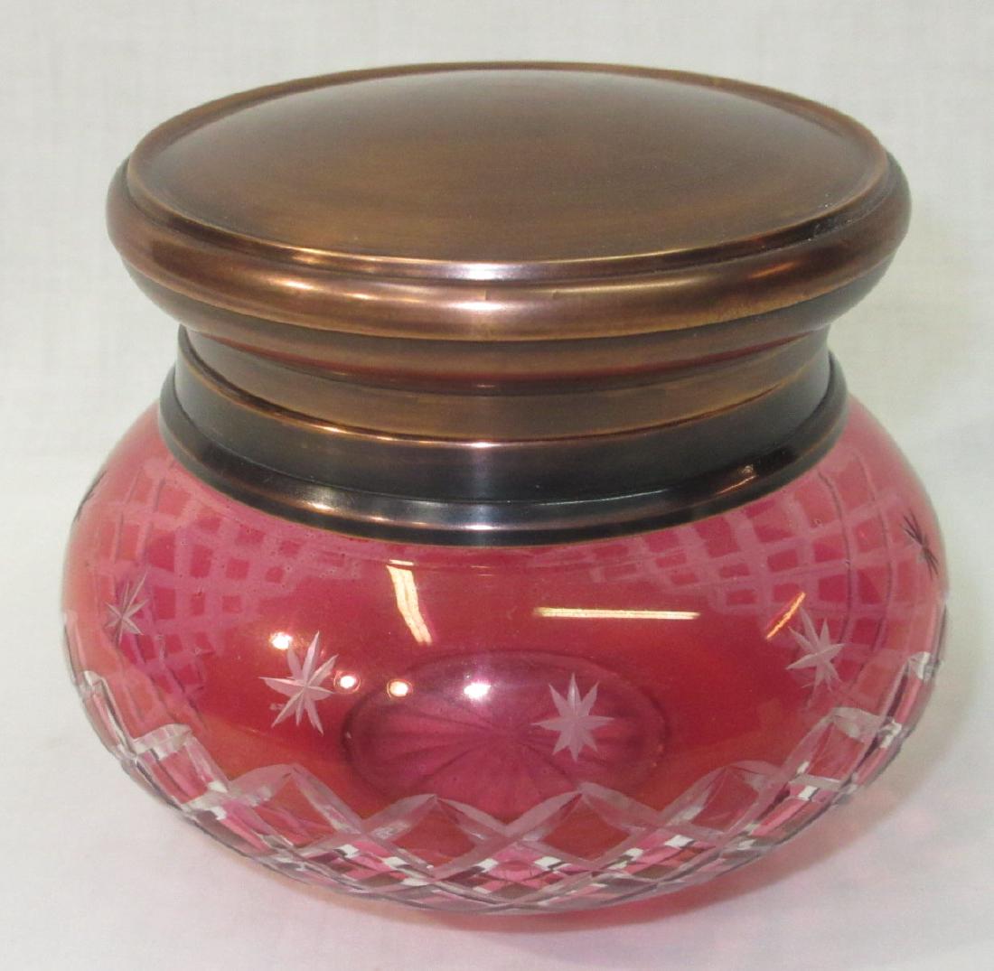 Red Cut to Clear Dresser Jar: 3 3/4"T x 4 1/2"W