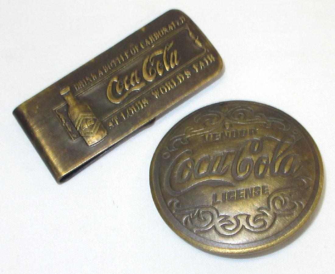 Modern Coca Cola Money Clip & Badge: 2 1/4" x 1" & 1 3/4", Money Clip Mkd Tiffany Studios