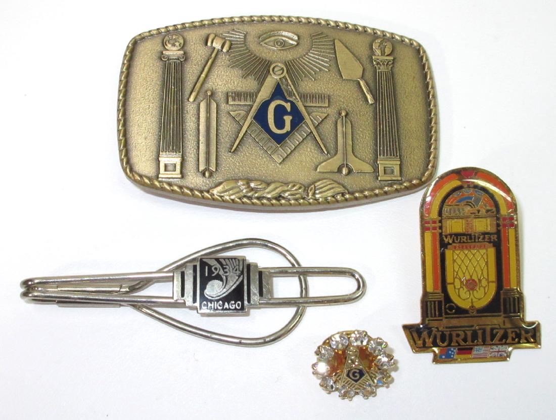 1934 Chicago, Wurlitzer & Masonic Items: 2 1/2" Buckles, 1/2"Pin