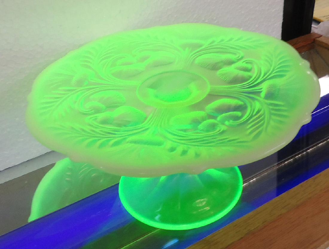 Vaseline Opalescent Cake Stand: 4 1/2" x 9"