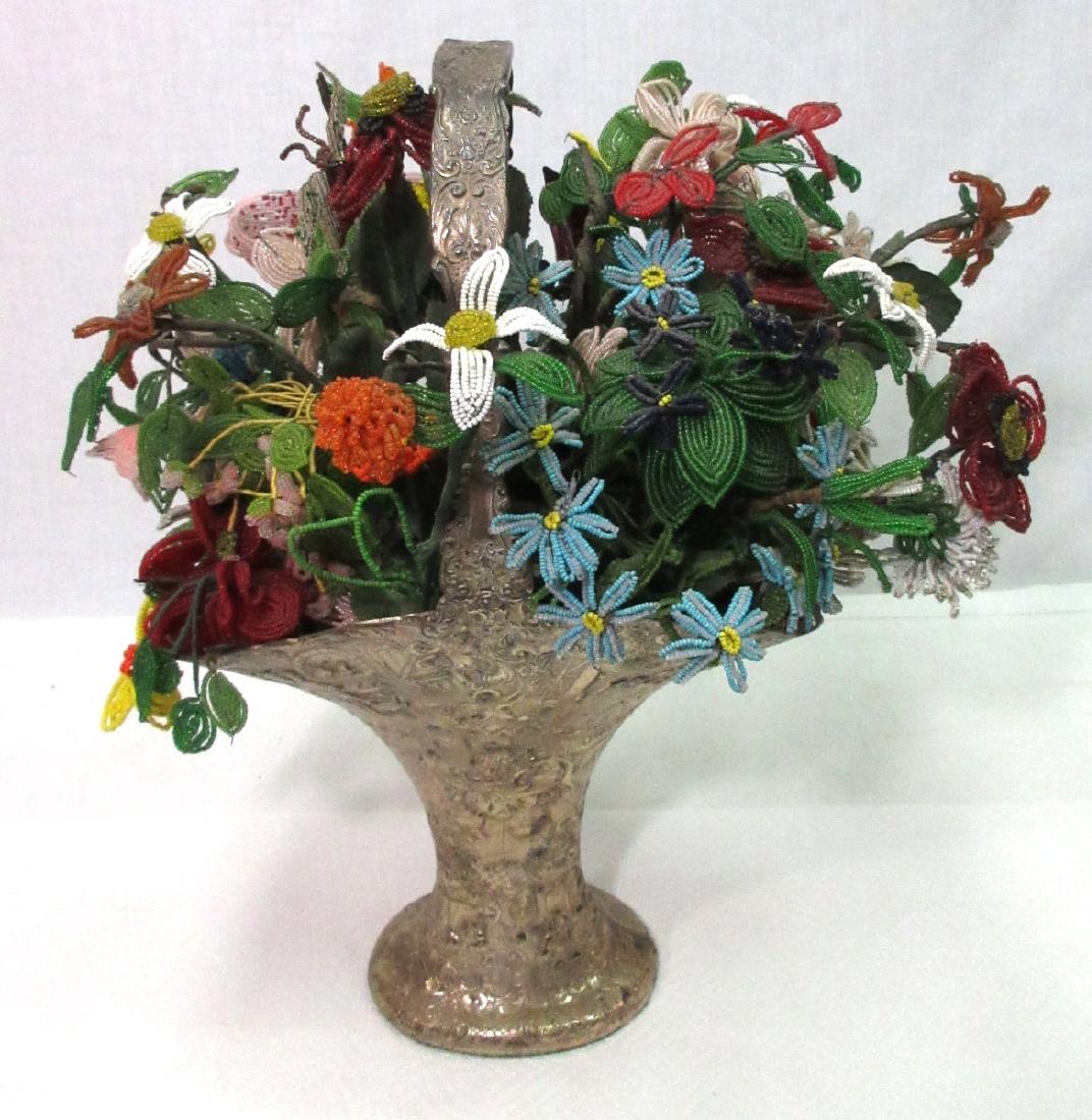 S.P. Basket of Beadwork Flowers: 18"T x 14"W