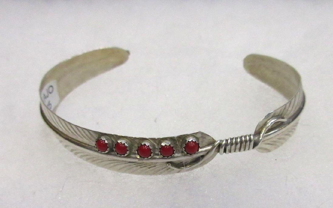 Navajo Sterling Coral Bracelet: By Chris Charley 2 1/4" Cuff