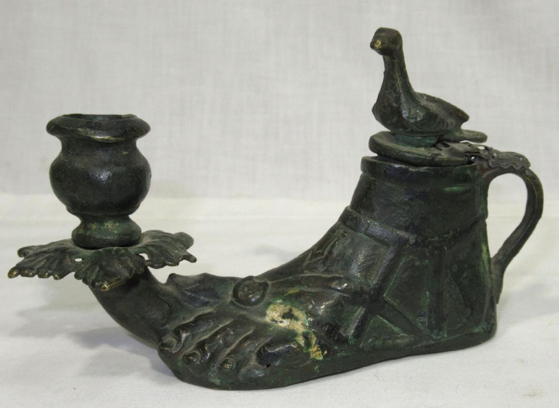 Bronze Sandal Candlestick & Match Holder: 3 1/2"T x 5 3/4"