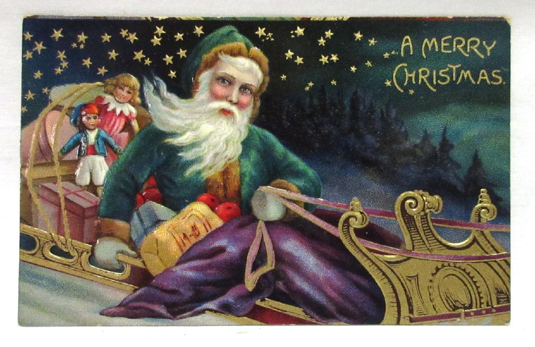 Green Coat Santa Claus Postcard: Postcard