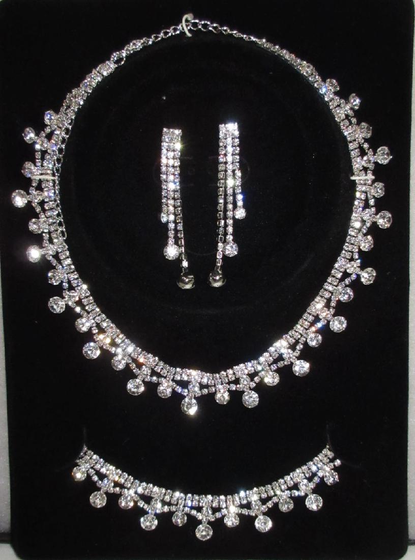 Rhinestone Necklace, Bracelet, & Earring Set: 10" Choker, 7" Bracelet, 2 1/2" Earrings