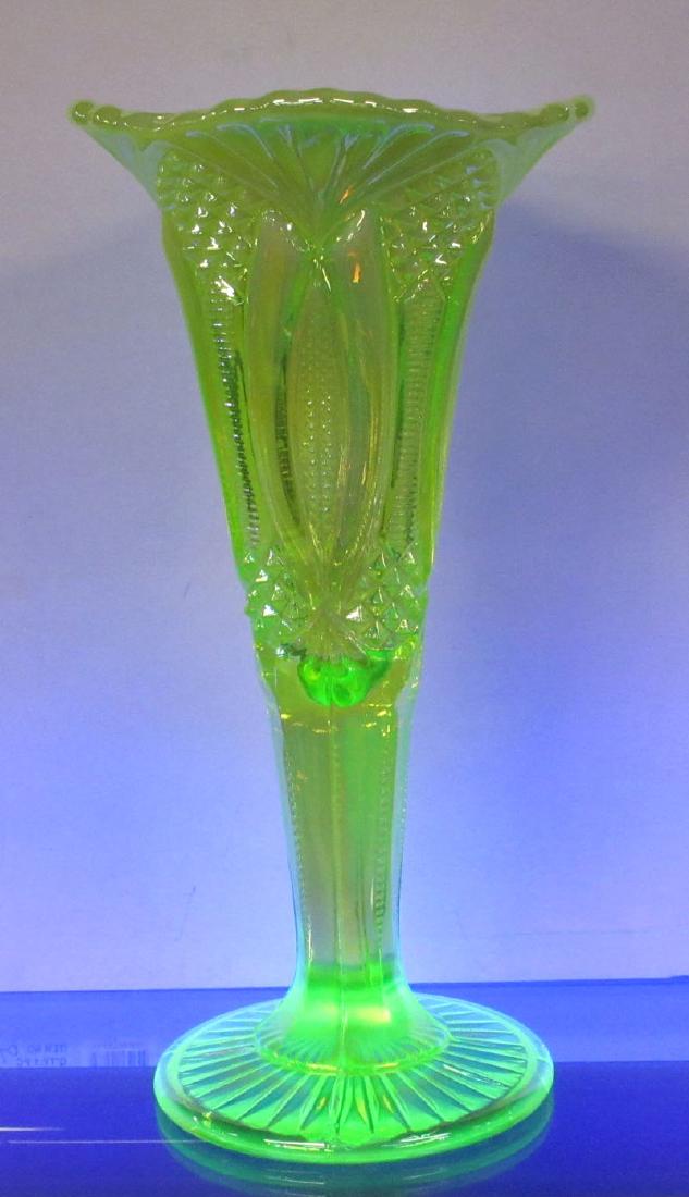 Vaseline Opalescent Trumpet Vase: 9 3/4"T x 5"W