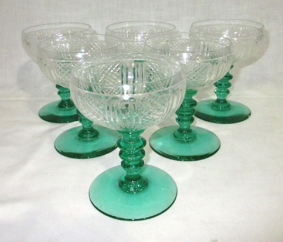 6 Green Glass Stem Champaignes: 4 1/2"T x 3 1/4"W