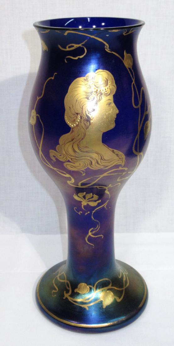 Art Glass Portrait Vase Sgnd Loetz Austria: 13 1/2"T x 5 3/4"