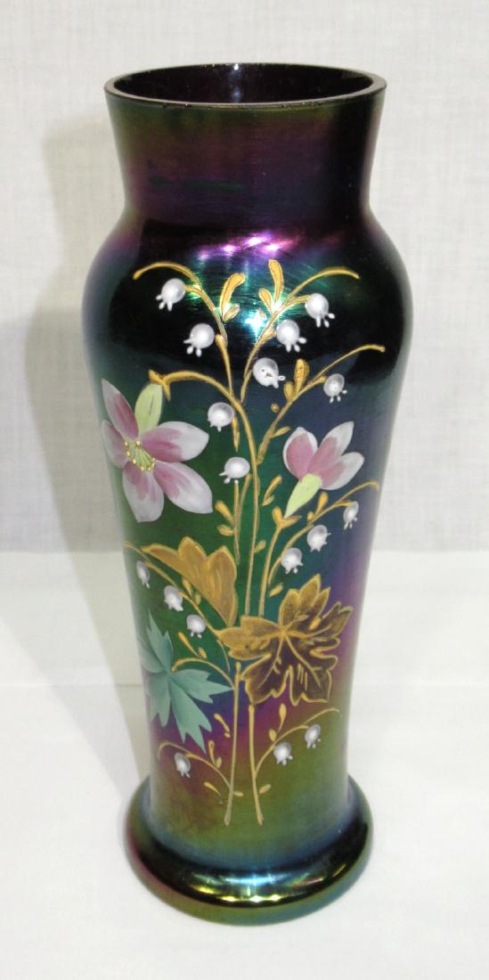 Enameled Art Glass Vase Sgnd. Loetz Austria: 8 3/4"T x 3"W