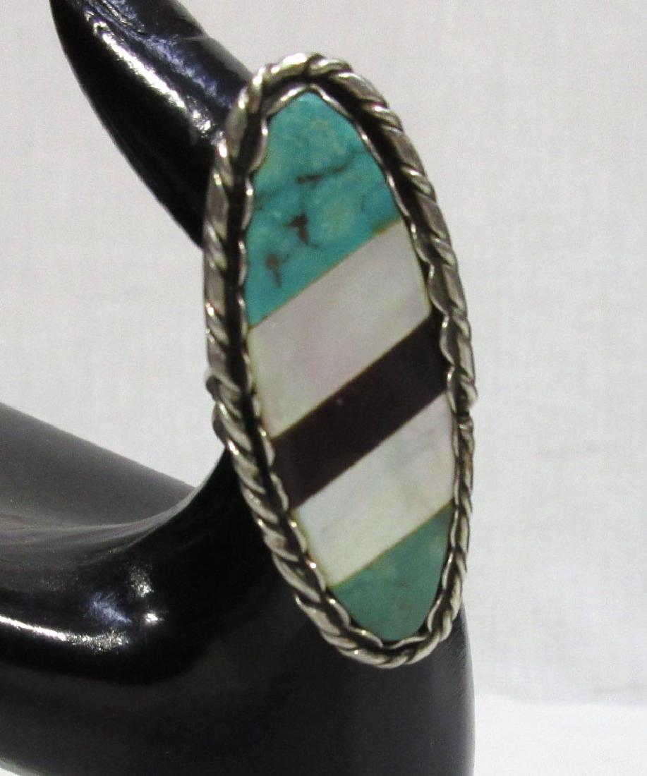 Navajo Sterling & Inlaid Ring: Sz 7, 2" oval inlay