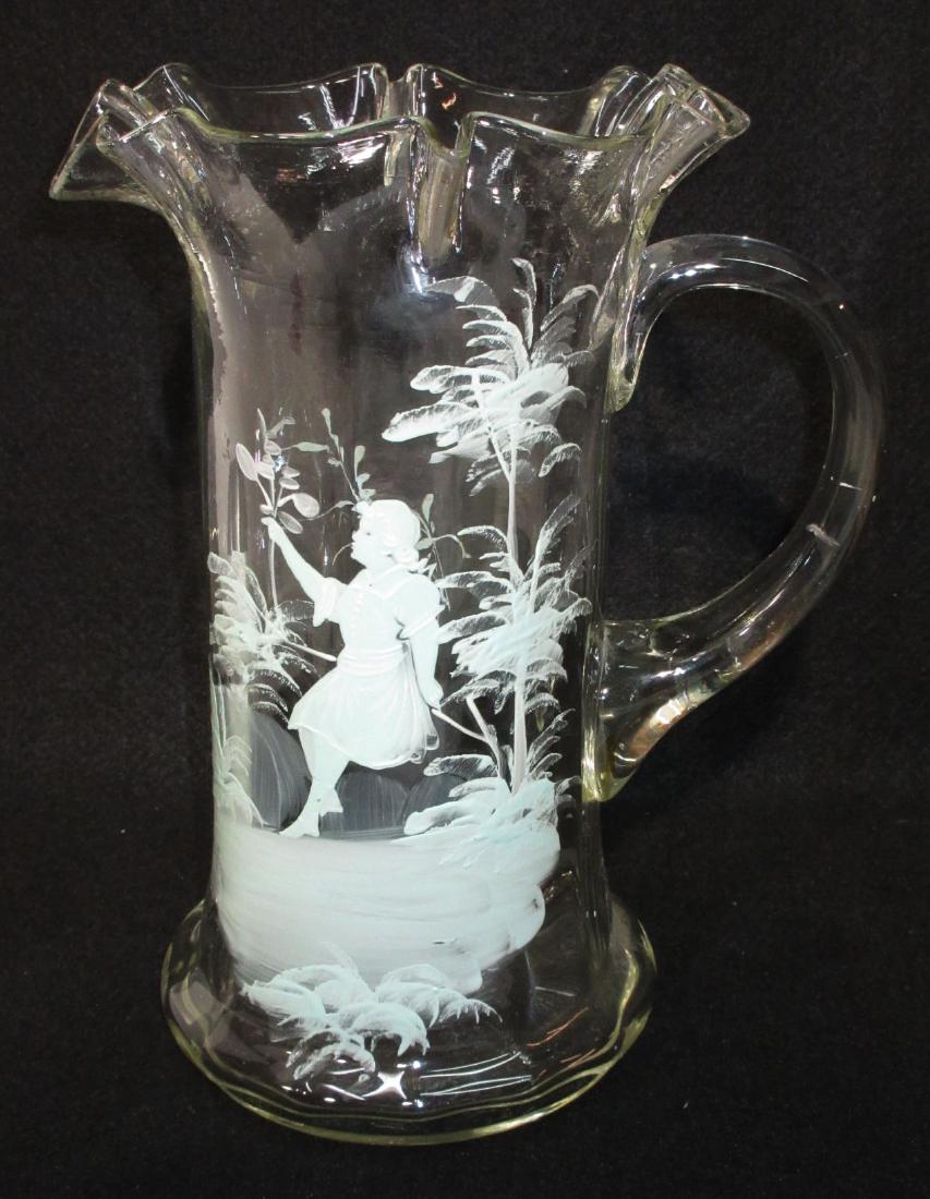 Blown Glass Mary Gregory Tankard: 9 1/2"T x 6 1/2"W