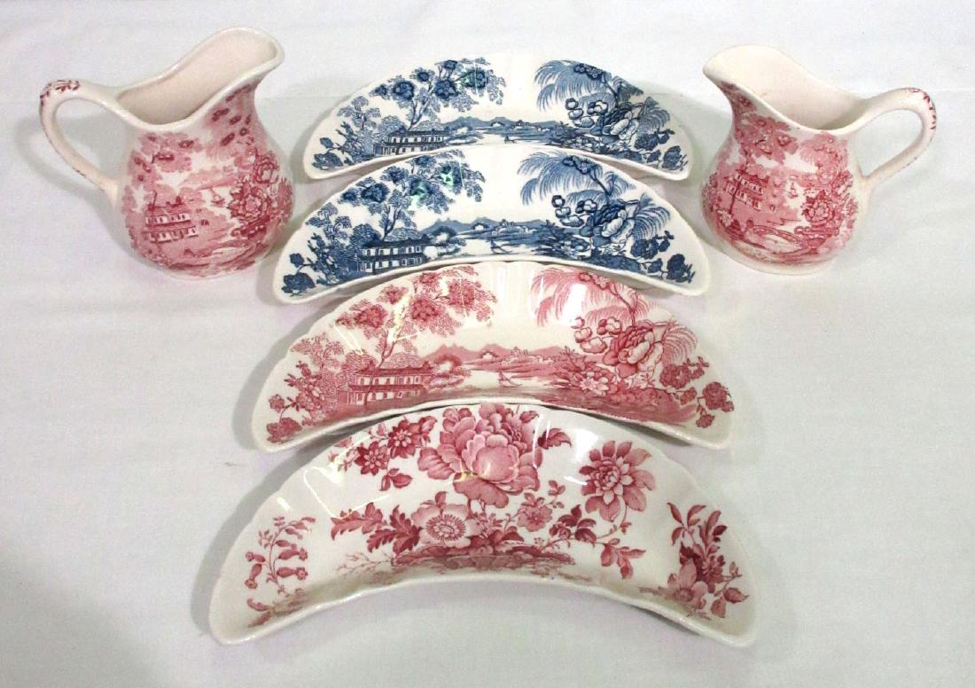 6pc Clarice Cliff Transferware: 4 bone plates , 2 sauce