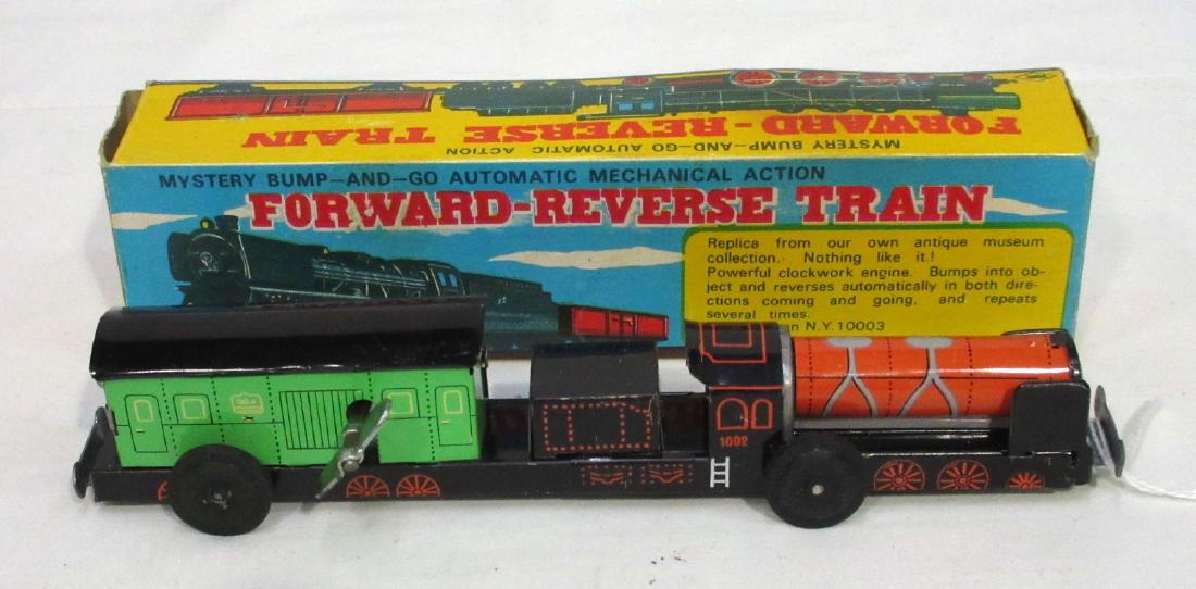 Keywind Tin Forward-Reverse Toy Train: Orig. Box 7"L x 1"W