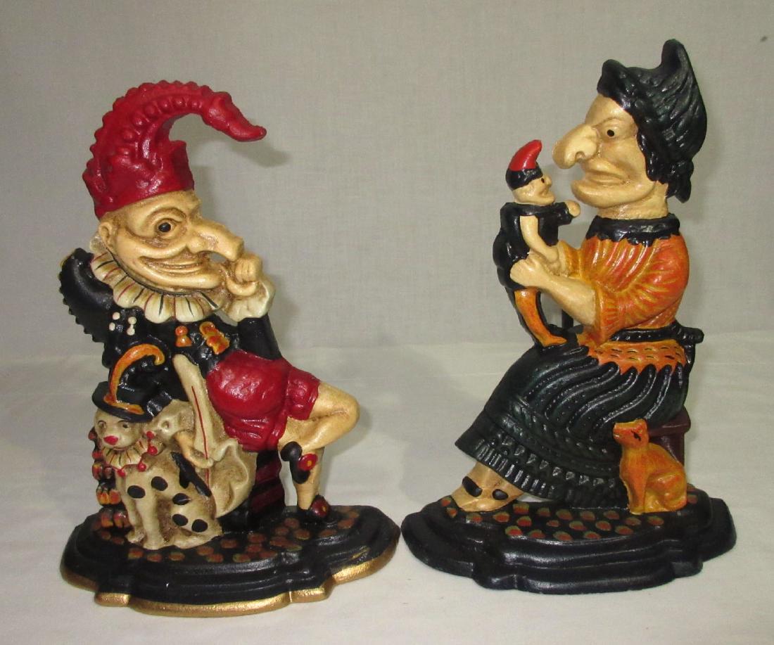 Pr. Modern C.I. Punch & Judy Andirons: 12"T x 9"W x 19"L