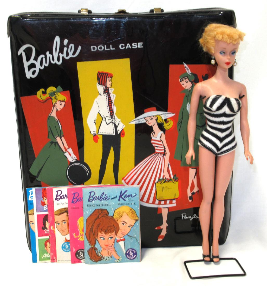 Early Barbie Doll & Case: 11 1/4"T doll, 12 1/2" x 10 1/2" x 2 3/4" case