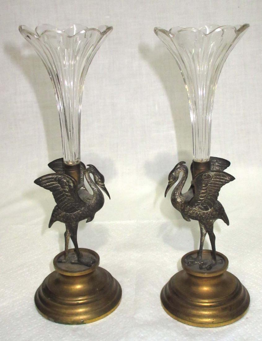 2 Victorian Stork Epergnes: 9"T x 3"W