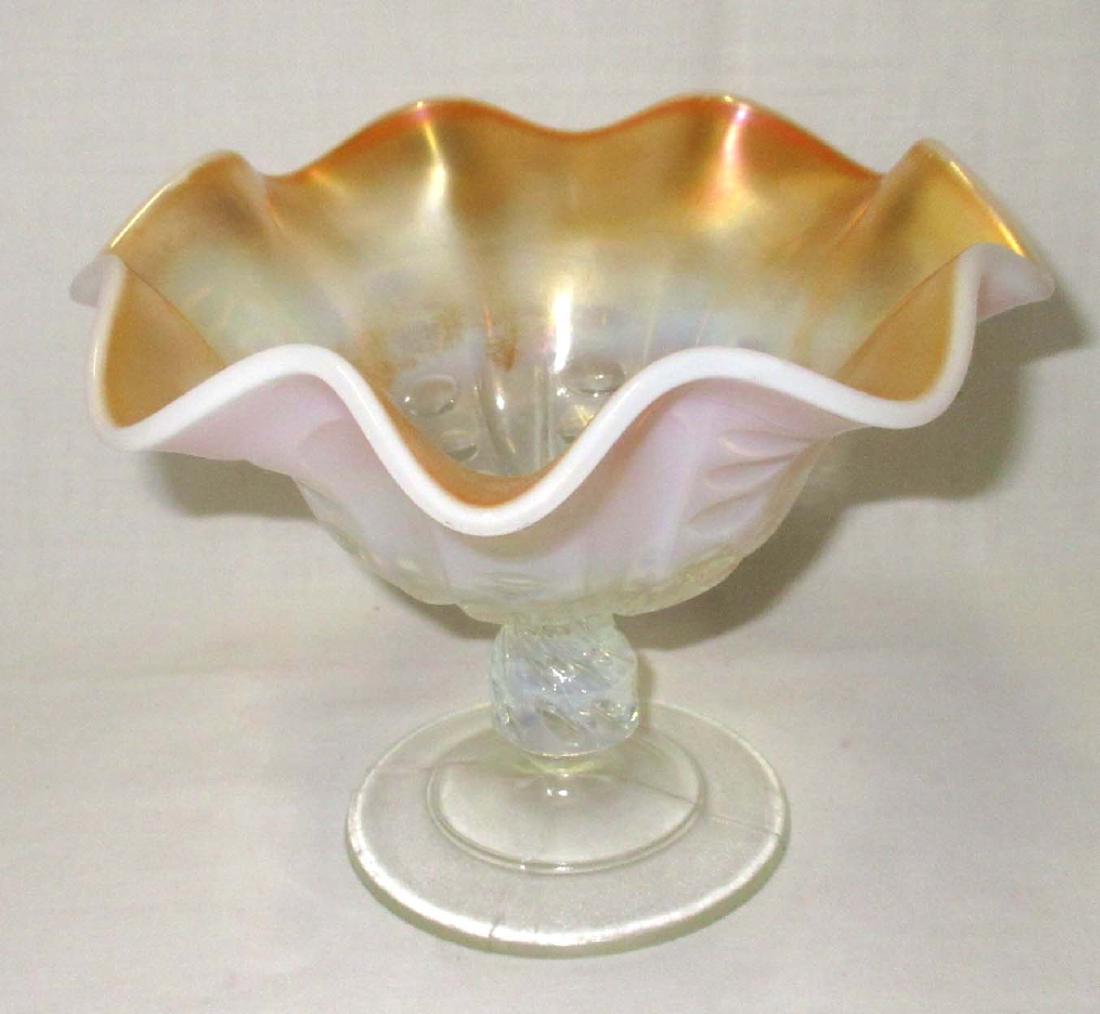 Carnival Glass Marigold Opalescent Compote: 5"T x 6 1/4"W