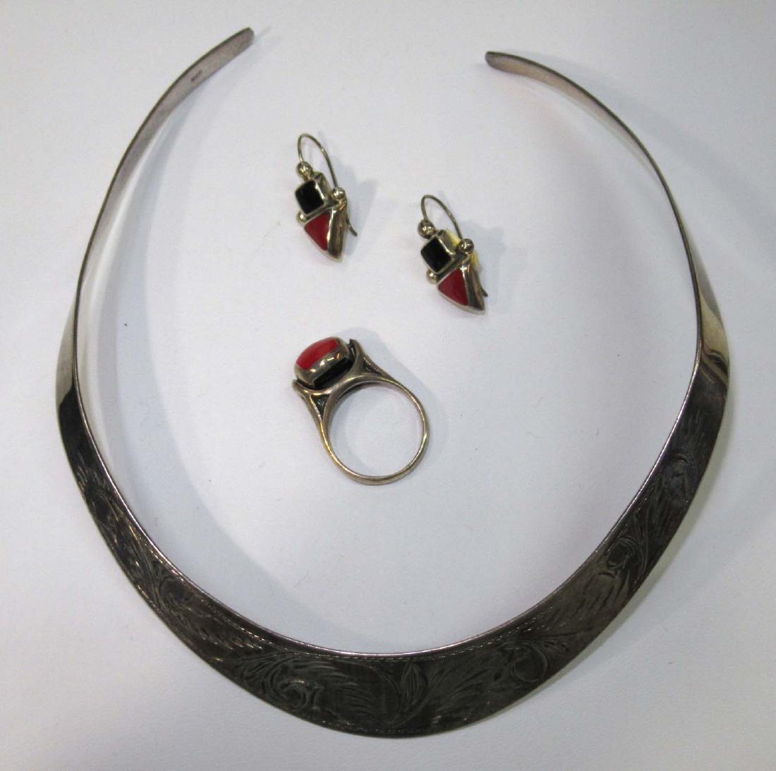 Sterling Cuff Choker & Red/Black Ring/Earring Set (1 of 4)