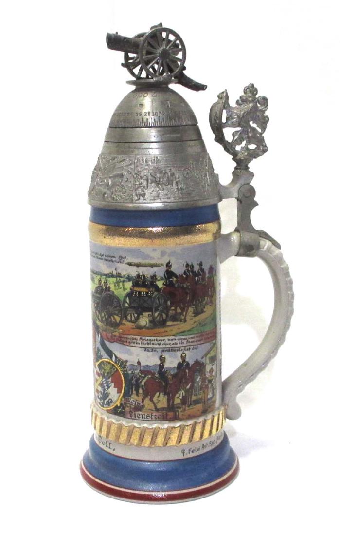 German Regimental Beer Stein w/Spinning top of lid (1 of 4)