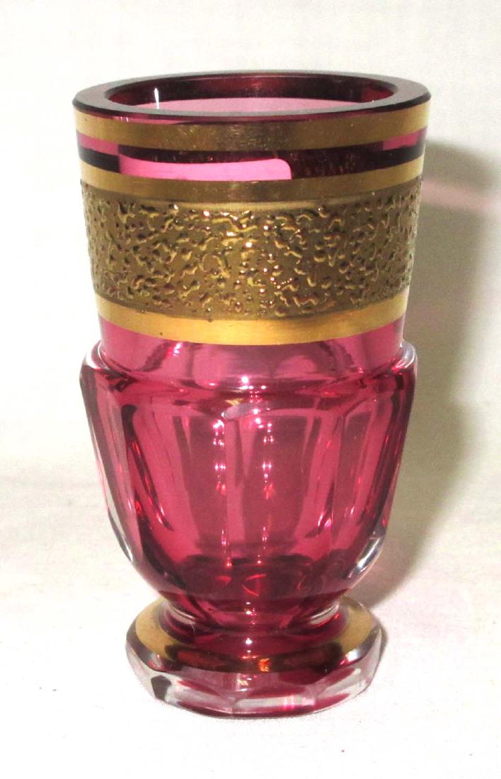 Sgnd. Moser Enameled Cranberry Vase (1 of 3)