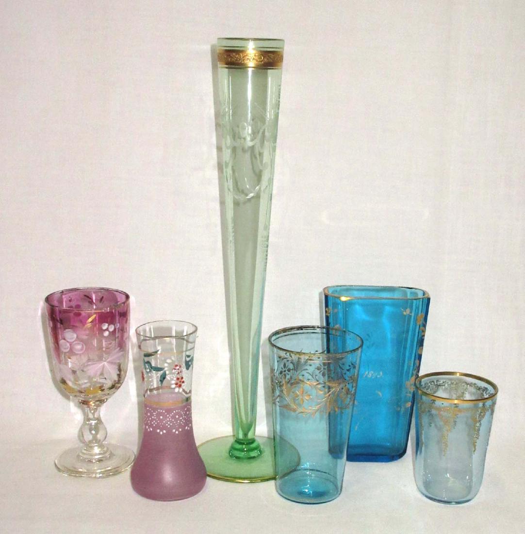 6 pc. Enameled & Etched Victorian Glass (1 of 6)