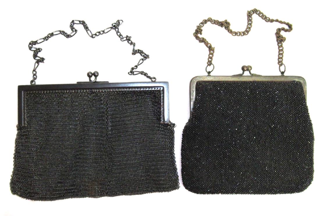 2 Antique Ring Mesh & Black Glass Bead Bags (1 of 5)